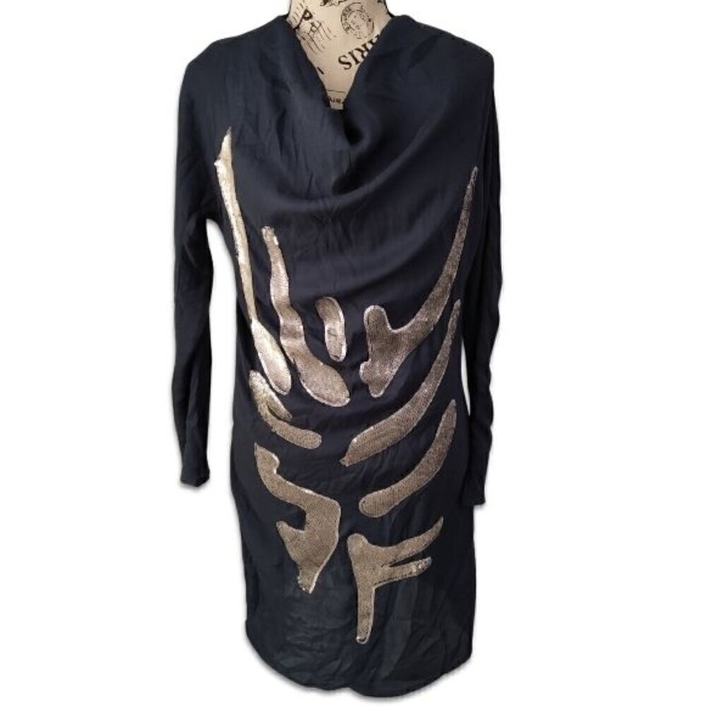 Matthew Williamson Silk Sequin Dress Blue Draped Sheath Art Deco Sz 2 - Picture 4 of 10